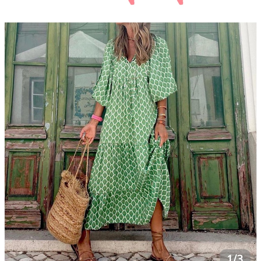 Bohemian green maxi dress.